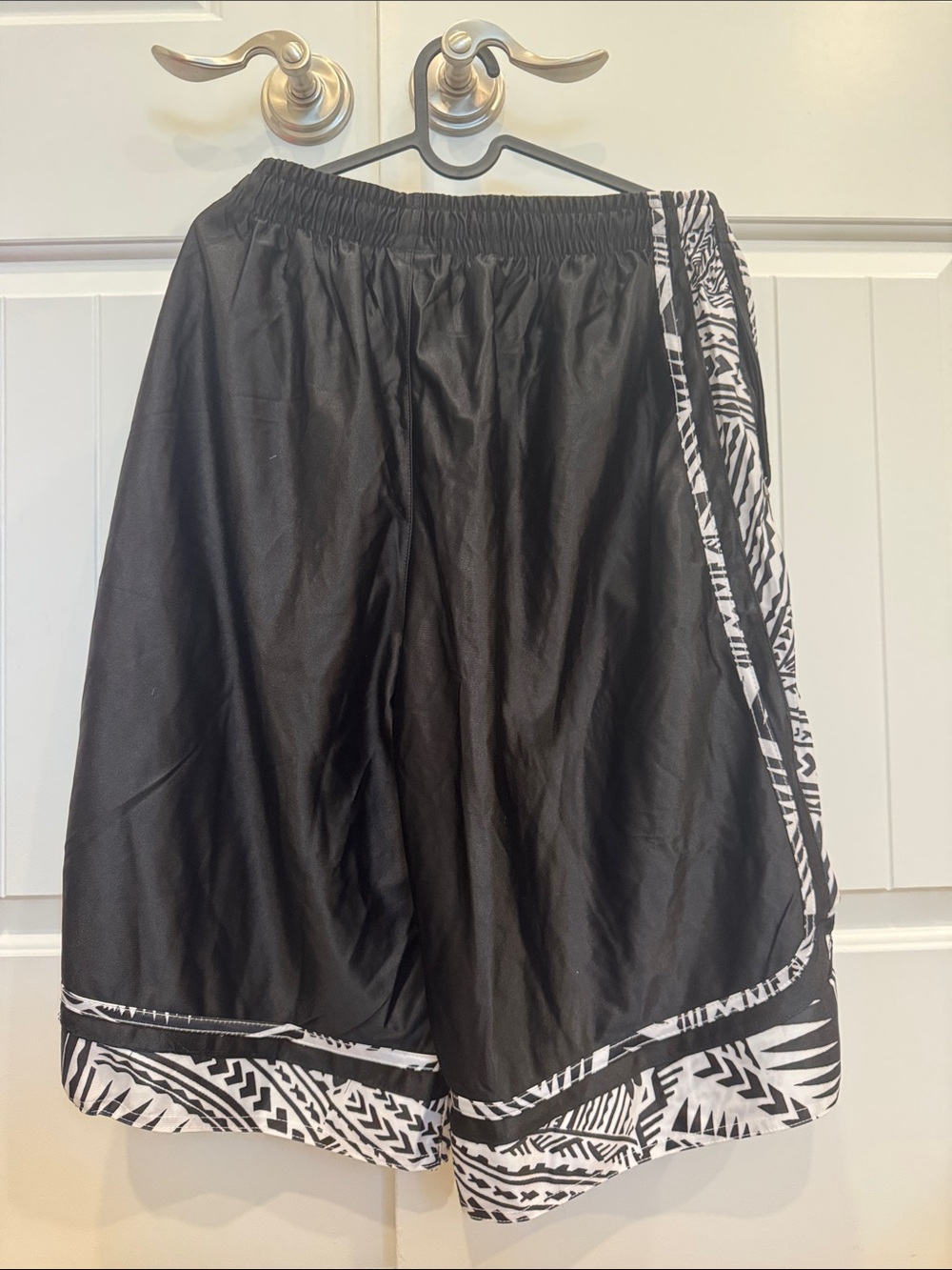 Black Men's Athletic Shorts with Black & White Tribal Trim